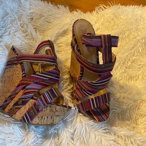 Cork bottom multi color wedge sandals